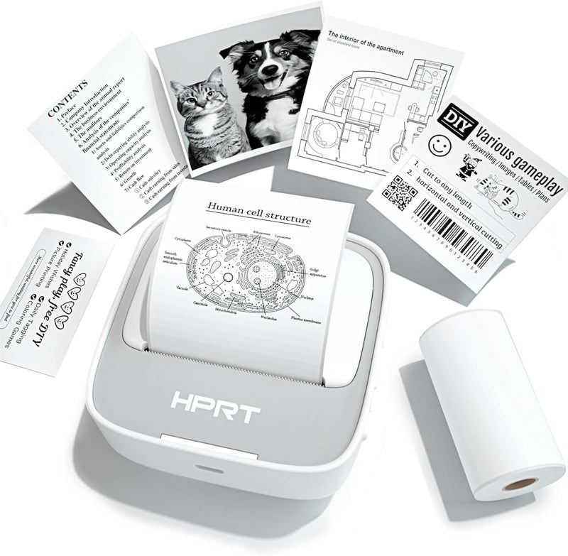 HPRT Mini Printer Sticker Maker with 1 Rolls Paper, Bluetooth Portable Thermal Printer, Print Pods Printer for Pictures, Study Notes, Kid's DIY Creation, Memo, List, Compatible with Phone - Image 1